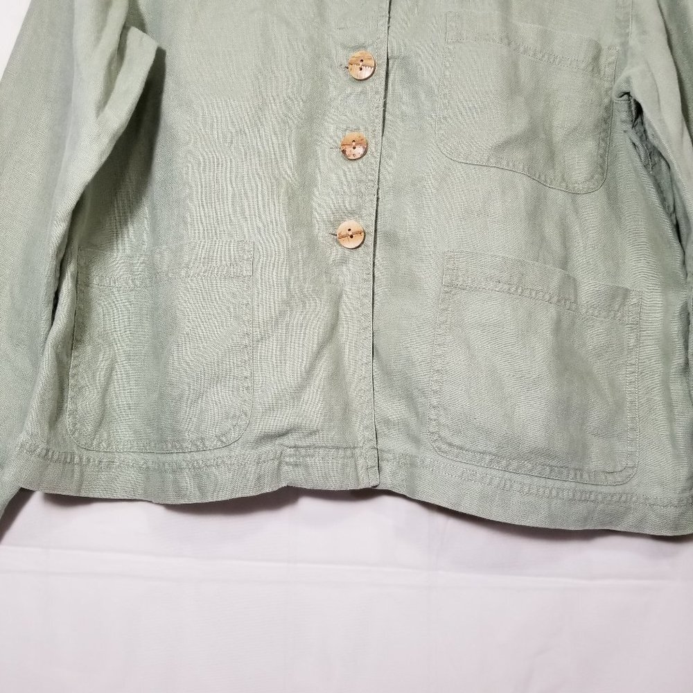 J Jill 100% linen pleated back jacket light green size XSP petite short buttonup - Picture 4 of 9
